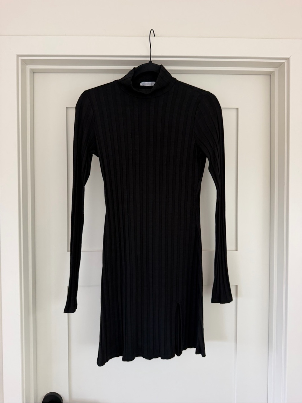 Reformation Black Ribbed Long-Sleeve Turtleneck Dress